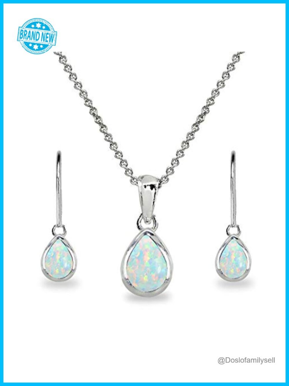 Sterling Silver Opal Jewelry Set Necklace Dangle Earrings Bezel